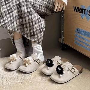 [Free Shipping] Cartoon Cute Closed-Toe Slip-On Mules For Women New Autumn Style Comfortable Thick-Soled Versatile Lazy Mules