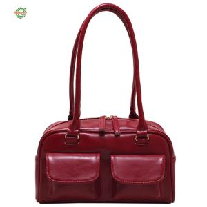 Retro Shoulder Bags Double Pocket PU Leather Tote Handbags Fashion Solid Designer Armpit Bag Casual Zipper Portable Ladies Purses [Winnereco World]