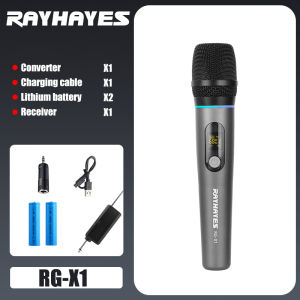 RAYHAYES Mikrofon Nirkabel Profesional UHF Mikrofon Dinamis Nirkabel Isi Ulang untuk Karaoke
