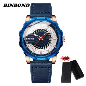 [Có hộp miễn phí] Binbond Đồng hồ nam thời trang thương hiệu sang trọng lịch kép dạ quang mặt số Kim Cương lăng trụ dây đeo bằng da không thấm nước Đồng hồ đeo tay thạch anh thời trang thường ngày đồng hồ bằng vàng p1233