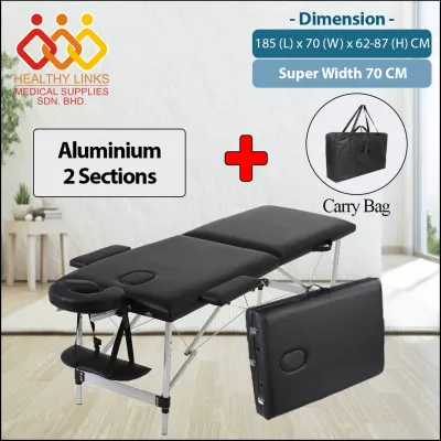 [Biggest Size Super Width] Portable Foldable Stainless Steel / Aluminium / Wooden Massage Bed (Height Adjustable) + Pillow + Carry Bag