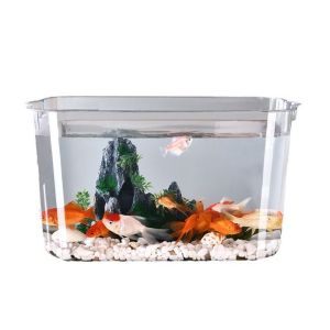 ZXCE Transparent -proof Plastic Fish Tank Fall Prevention PET Mobile Small Fish Tank Hydroponic Planter Fish Tank Small Ecological Water Tank Tabletop Fish Tank For Fish Shrimp Turtle