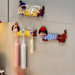 WENTIVV  Dachshund Toothbrush Holder Waterproof Wall Mounted Cartoon Bathroom Hook Practical Space Saving Plug Storage Rack Home