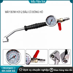 [RUICHI] Tay Bơm Lốp Đồng Hồ Cong 2 Đầu – Xoáy Ti Van Bơm Ô Tô Xe Máy