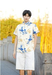 daidai (Ready Stock) Couple Outfit Cheongsam Traditional Women Dress Qipao CNY Guy Tang Suit 国潮情侣装改良盘扣新中式开叉大码旗袍印花立领衬衫