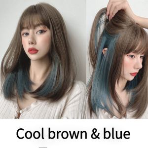 FCOriginal 35 Cm Wig for Women Human Hair True Hair Washable Short Hair with Bang Brown/Suitable for Any Face Shape and Any Skin Tone Natural Short Hair Wig for Women