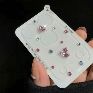 GTRBFDS Diamond 3D Heart Glass Camera Protector Clear HD Full Cover Lens Film Luxuruy Anti Scratch Camera Lens Cover for iPhone 17 Pro Max 17Pro