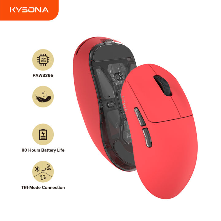 D11 Kysona Aztec Red PAW3395 Wireless Gaming Mouse 55g UltraLight