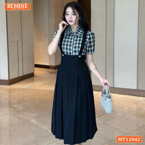 Đầm thiết kế BEMINE cổ đức phối caro viền bèo dáng chữ A phù hợp đi làm-MT11042