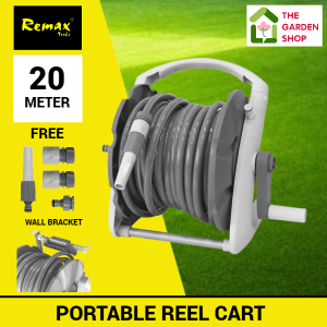 Remax Compact 20m Garden Hose Reel Free Standing and Wall Mounted Paip Getah Cuci Kerata Wall Outdoor Garden Hose with Accessories