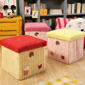 Foldable Storage Stool Household Toy Storage Basket Large Capacity Covered Storage Box Cute Plush Shoe Changing Stool