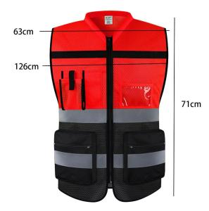 Multi-pockets High Visibility Zipper Front Safety Vest with Reflective Strips Bicycle and Motorcycle Riding Multipurpose