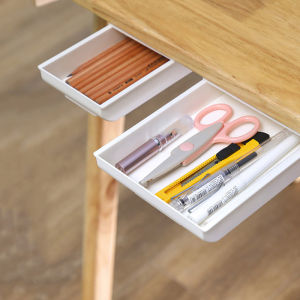 1pcs Self Stick Pencil Tray Desk Table Storage Drawer Organizer Box Under Desk Stand Self-adhesive under-drawer storage box
