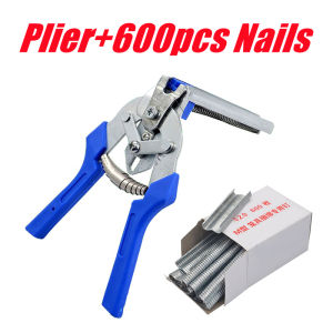 Hog Ring Plier 600pcs M Clips Staples Chicken Mesh Cage Wire Fencing Ring Plier Poultry Cage Assembly Pliers Fixing Device Pet Pliers Rabbit Quail Cage Installation Tools