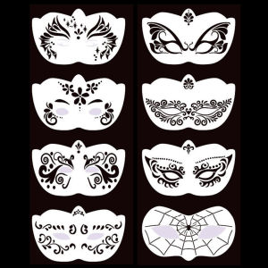 8pcs Reusable Face Paint Templates Multiple Pattern Hollowed Body Art Paint Stencils Easy Use Decorative DIY Makeup Tools Adults