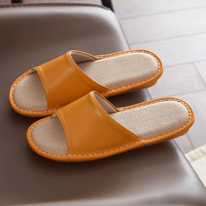 ECHOLI รองเท้าแตะหนังวัวแท้สำหรับใส่ในบ้านรองเท้าใส่ในบ้านฤดูร้อนรองเท้าสลิปเปอร์พื้นรองเท้านุ่มลำลองกันลื่นสำหรับผู้ชายและผู้หญิง