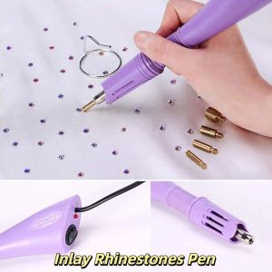 TEWUB 9pcs DIY Hot-fix Rhinestone Applicator Ergonomic US/EU Plug in Heated Rhinestone Pen Replaceable High Quality Inlay Rhinestones Tool Clothing