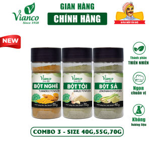 Combo 3 hủ bột sả 40g tỏi 70g nghệ 55g hiệu Vianco Gia Vị Việt Ấn nguyên chất không chất bảo quản