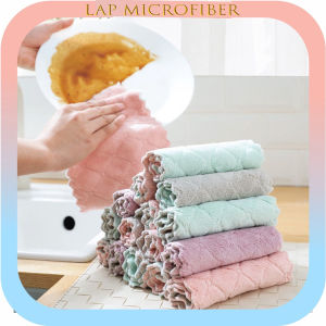 DISH TOWEL Kain Lap Piring Anti Minyak Bahan Coral Fleece (AFC01) Kain Lap Dapur Meja Piring Anti Minyak Microfiber Kitchen Towel Serbaguna Serap Air Cleaning Cloth (BISA COD )