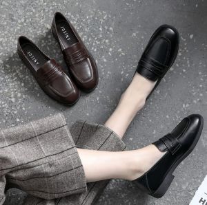 Giày Loafer Moca bệt búp bê nữ học sinh văn phòng da mềm 3cm ảnh thật có sẵn