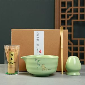 CHLOCH Tea Sticks Japanese Matcha Tea Set Matcha Spoon Match Bowl Green Tea Whisk Reusable Bamboo Ceramic Matcha Whisk Set for Tea Lovers