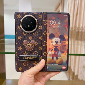 เคสหนัง PU สุดหรูสำหรับ Honor เคส V3วิเศษมีขาตั้งพับได้มิกกี้น่ารักลายการ์ตูนฟิล์มกระจกพลาสติกกันกระแทกอุปกรณ์โทรศัพท์ป้อกันตัวเครื่องเต็มเคสสำหรับ MagicV3 Huawei