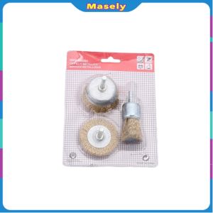 Masely 3pcs Steel Wire Polishing Wheel Grinder Cleaning Brush Tool Gold Tone
