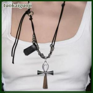 tuokaiguoji Y2K Retro Metal Cross Pendant Necklace For Women Girls Punk Gothic Black Rope Long Sweater Chain Fashion Party Jewelry Gifts