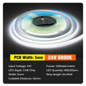 DC12V/24V Ultra-thin COB Light Strip 5M Flexible And Cuttable Light Strip Suitable For Room Living Room Kitchen Light Strip Decoration