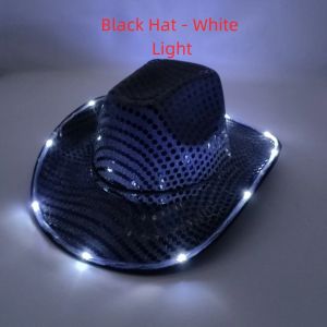 WAYNEG Colorful Flashing LED Cowboy Hat Luminous Design Pearlescent Finish Glowing Hat Photo Prop Three-speed Adjustment Cowgirl Hat Carnival Party