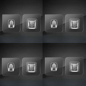 8pcs Powerful Traceless Double-Sided Buckle Punch-free Plug-in Row Hook Socket Holder Wall-mounted Adhesive Storage Hook