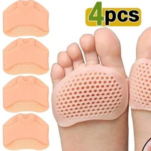 4ชิ้นซิลิโคนที่คั่นนิ้วเท้าแผ่นรองกระดูกฝ่าเท้าปวดแผ่นแปะเท้าอุปกรณ์เสริมเท้าพื้นรองเท้าแบบนวดถุงเท้าส่วนหน้าเครื่องมือดูแลเท้า