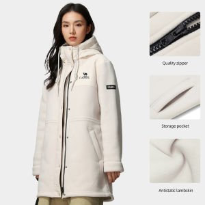 Cameljeans Womens Outdoor Mid-length Coat Winter New Windproof Warm Thickened Hooded Jacket