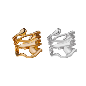 Hình học hiện đại Dung nham kết cấu Nhẫn trong vàng cầm tay bằng kim loại mạnh mẽ cho dụng cụ tiệc mặc giản dị và phong cách hàng ngày