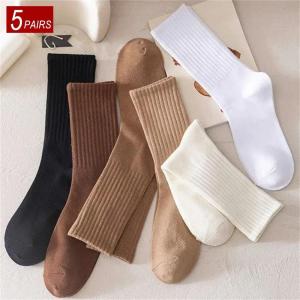 5 đôi Ống giữa Polyester Bông nữ Bộ tất Thời trang Nhật Bản Cô gái đồng màu Vớ sọc dọc 2026