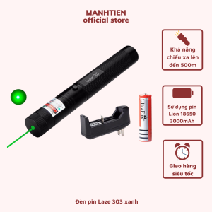 [ Mua 1 tặng 1 món quà ] Đèn pin laser 303 siêu sáng gồm pin sạc và khóa - Đèn lazer 303