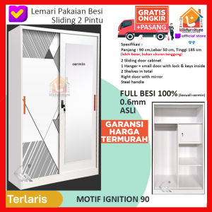 KLIKFURNITURE Lemari Pakaian Besi Pintu SLIDING Cermin Anti Rayap Banjir VECTOR 90