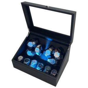 BRIGHT CITY 6+6 Slot Automatic Watch Winder Leather Storage with Additional Storage Display and 4 Rotation Modes