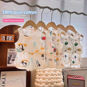 ชุดเสื้อเกาะอกกางเกงขาสั้นทอลายสำหรับทารก 0-4 ปี ผ้าฝอน 100% ชุดเด็กทารกนุ่มสบาย ระบายอากาศดี