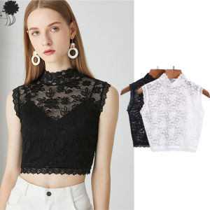 [small chrysanthemum]ทั้งหมดจับคู่ลูกไม้ปกปลอมของผู้หญิงหวานและเซ็กซี่ภายในตาข่ายเสื้อลูกไม้ครึ่งคอเต่าปกปลอม