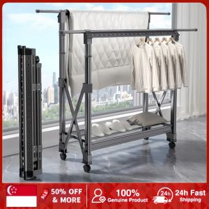 Clothes Drying Rack Aluminum Foldable Laundry Rack with Wheels Telescopic Rack Extendable Foldable Clothes Heavy