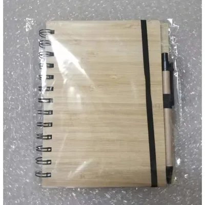 Wooden Notebook with Pen Plain Black