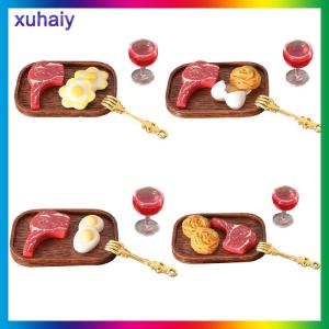 xuhaiy 1 Bộ Dollhouse mô phỏng bít tết rượu vang đỏ kính mì ống kit mô hình Dollhouse nhà bếp thực phẩm trang trí đồ chơi búp bê nhà accessoreis