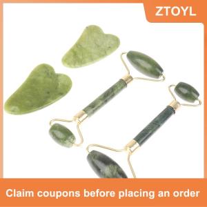【ZTOYL】 Ngọc Bích Tự Nhiên Massage Con Lăn + Guasha Hội Đồng Quản Trị Spa Scraper Đá Mặt Massager Set