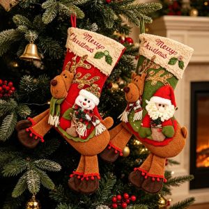 CONISTON Santa Claus Christmas Stockings Large Capacity Elk Xmas Tree Hanging Decoration Christmas Decoration Snowman Santa Gift Pocket Christmas