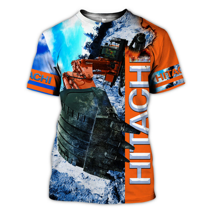 hitachi 3d excavator all over printed clothes ta0554 fashion trend  short-sleeved men's 3d t-shirt cool