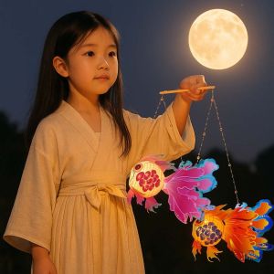 NCNC(okdeals01) mid autumn festival lantern 灯笼中秋节 Handheld Childrens Goldfish Lantern DIY Material Bag Chinese Style Mid-Autumn Festival Lamp Portable Blessings Koi Fish Handmade Lantern Kids