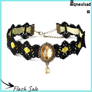 【WQ】 COD สร้อยคอลูกไม้สีดำคอปกสร้อยคอกำมะหยี่คริสตัลแบบกอธิควินเทจจี้โซ่