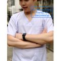 Áo blouse trắng nam cổ tim - áo blu tá, dược sĩ, bác sĩ phẫu thuật trắng nam. 