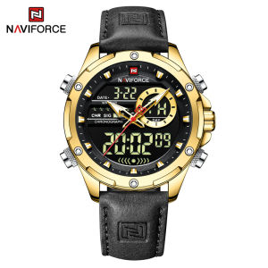 NAVIFORCE Mens Watch Sports Original LED light and Quartz digital dual display Waterproof Watch Multifunctional Clock NF9208